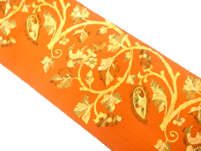 手織り真綿紬　葡萄唐草に鳥模様織り出し　名古屋帯